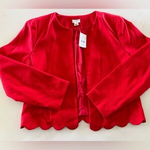 Cropped Linen Scalloped Edge blazer